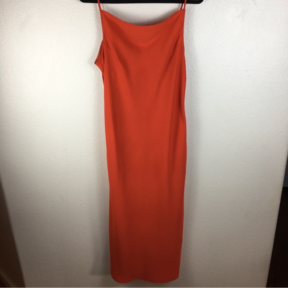 Calvin Klein Orange Spaghetti Strap Long Dress Pockets Side Slits Size 42